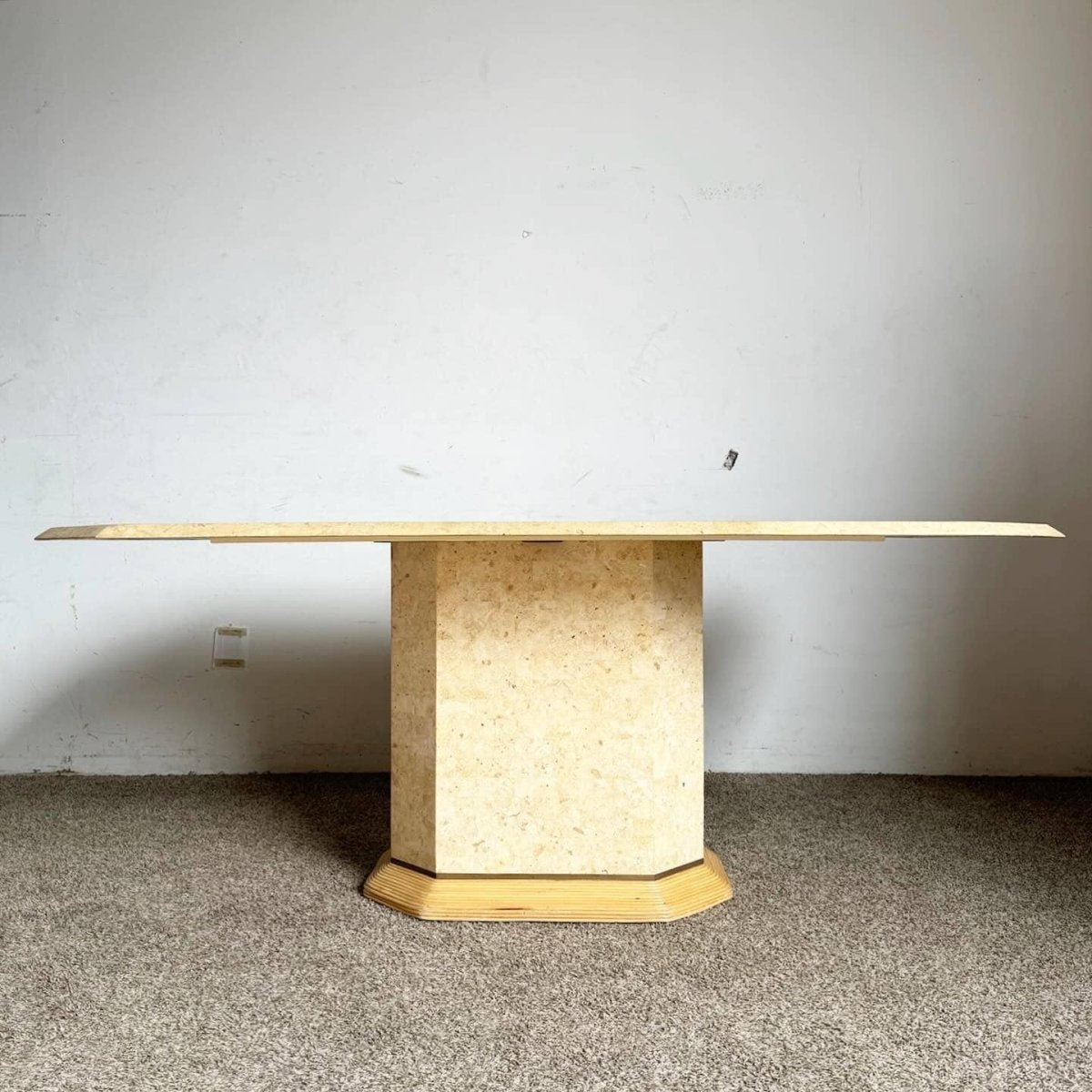 Postmodern Boho Tessellated Stone and Pencil Reed Dining Table - Dolphin & Flamingo