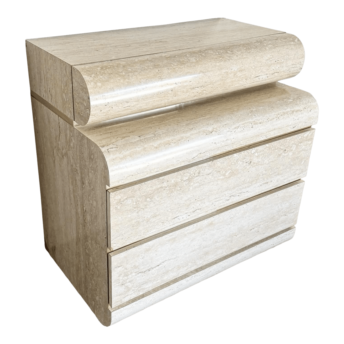 Postmodern Bullnose Faux Travertine Laminate Chest of Drawers - Dolphin & Flamingo