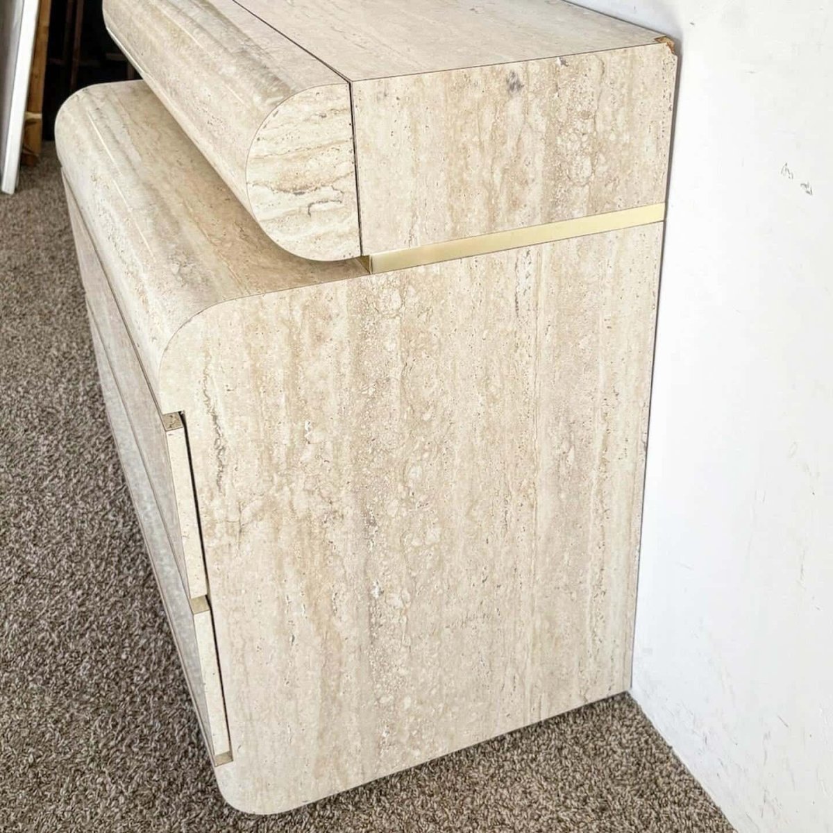 Postmodern Bullnose Faux Travertine Laminate Chest of Drawers - Dolphin & Flamingo