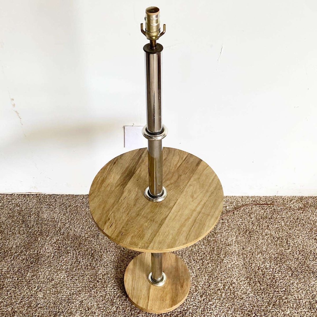 Postmodern Burl Wood Laminate Floor Lamp - Dolphin & Flamingo