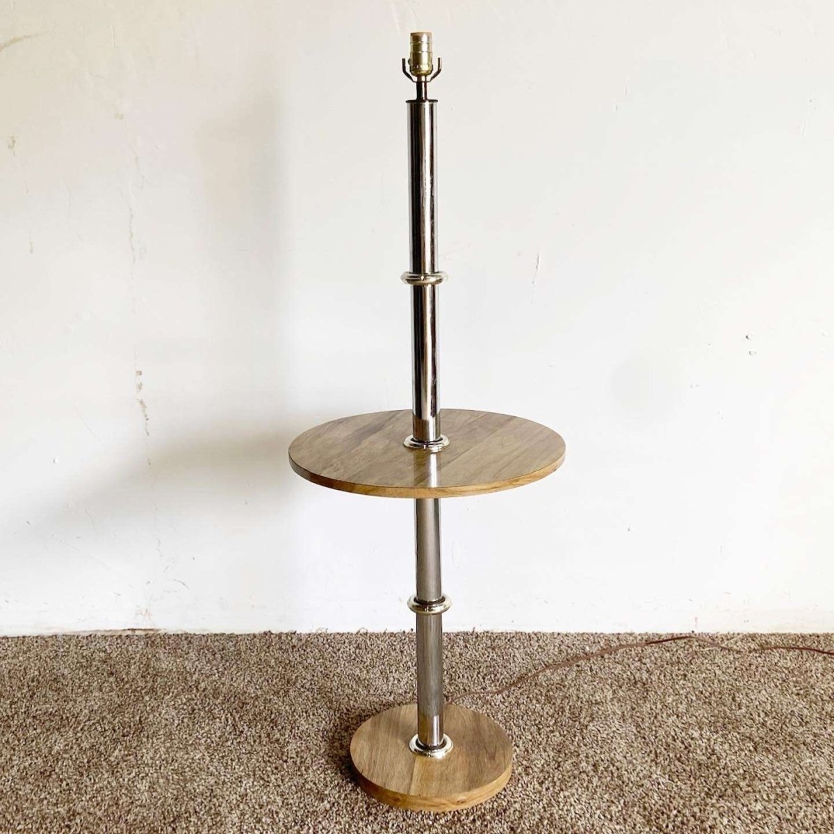 Postmodern Burl Wood Laminate Floor Lamp - Dolphin & Flamingo