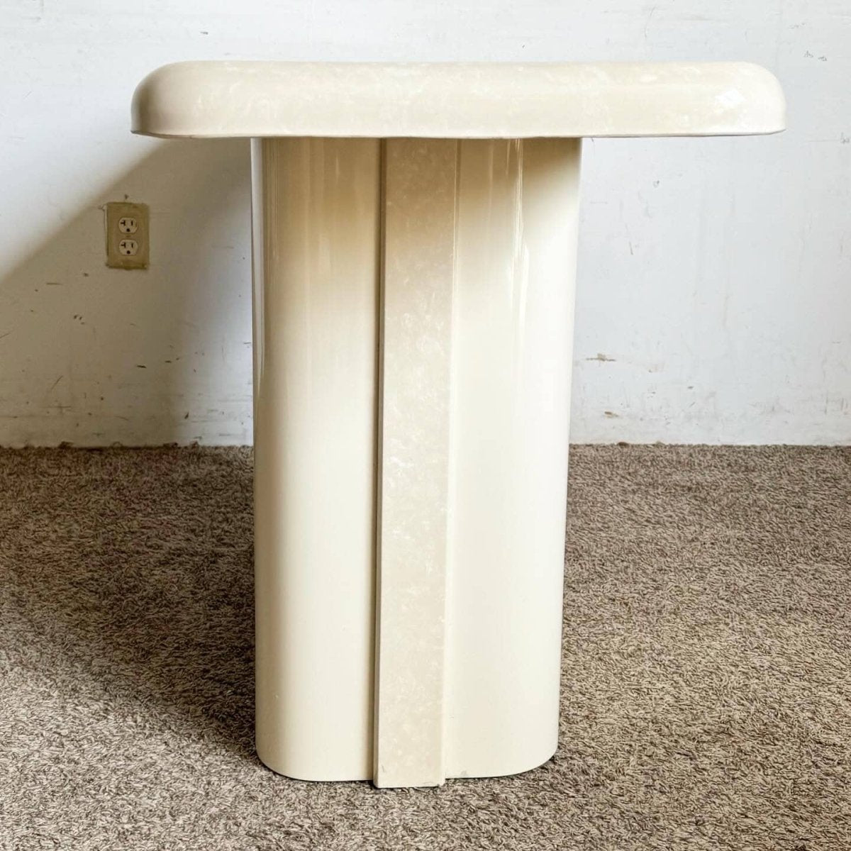 Postmodern Casted Cream Faux Marble Console Table - Dolphin & Flamingo