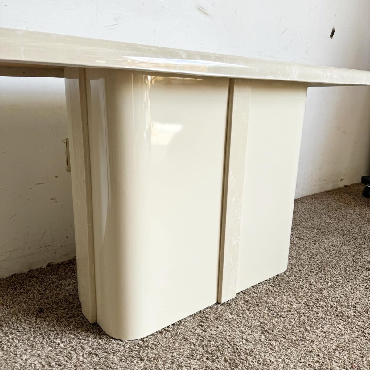 Postmodern Casted Cream Faux Marble Console Table - Dolphin & Flamingo