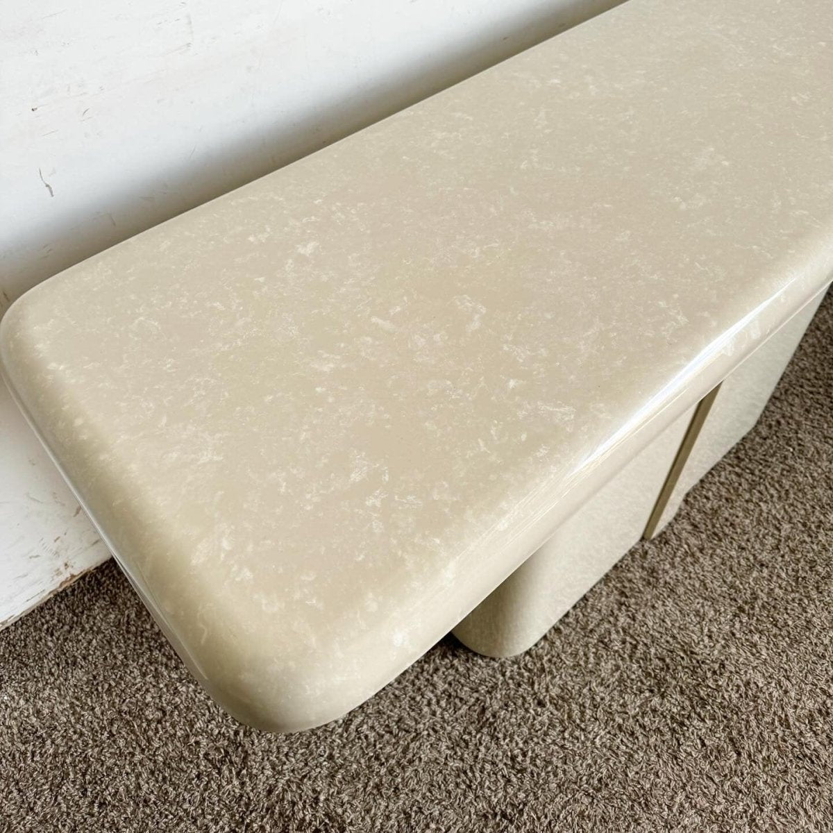 Postmodern Casted Cream Faux Marble Console Table - Dolphin & Flamingo