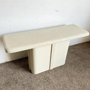 Postmodern Casted Cream Faux Marble Console Table - Dolphin & Flamingo