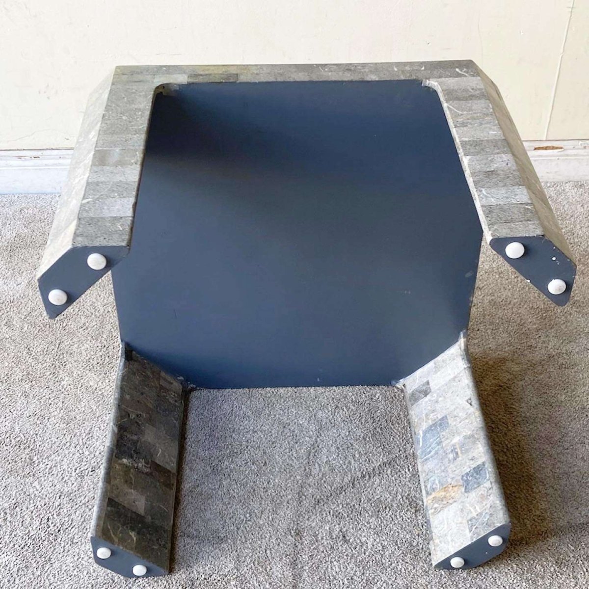 Postmodern Charcoal Tessellated Stone Side Table - Dolphin & Flamingo