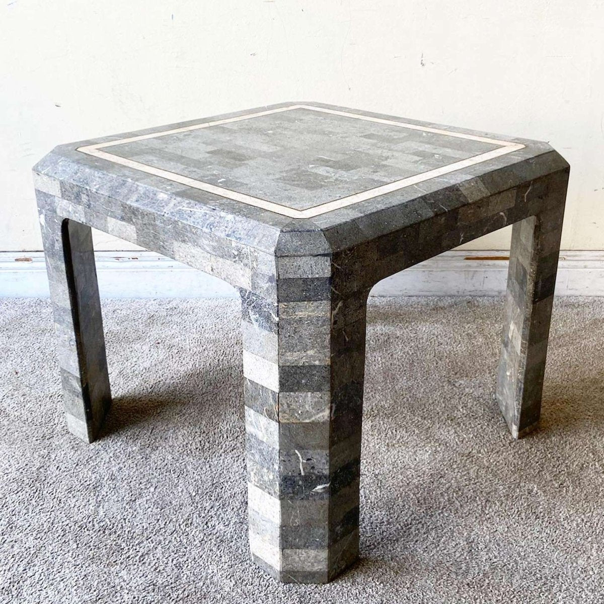 Postmodern Charcoal Tessellated Stone Side Table - Dolphin & Flamingo