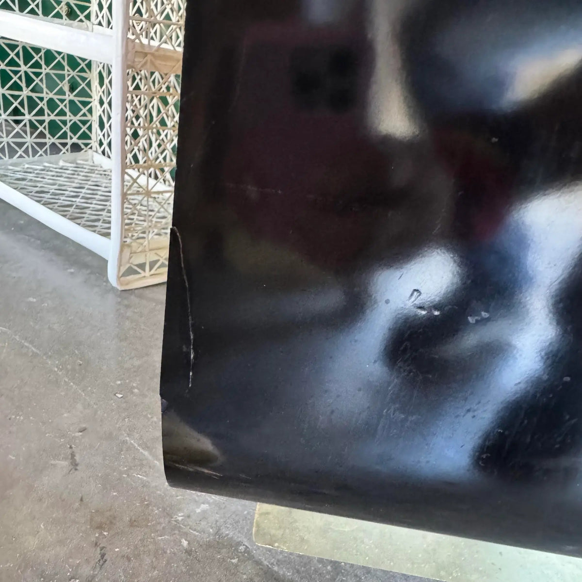 Postmodern Chinoiserie Black Lacquer Laminate Waterfall Armoire With Gold Accents - Dolphin & Flamingo