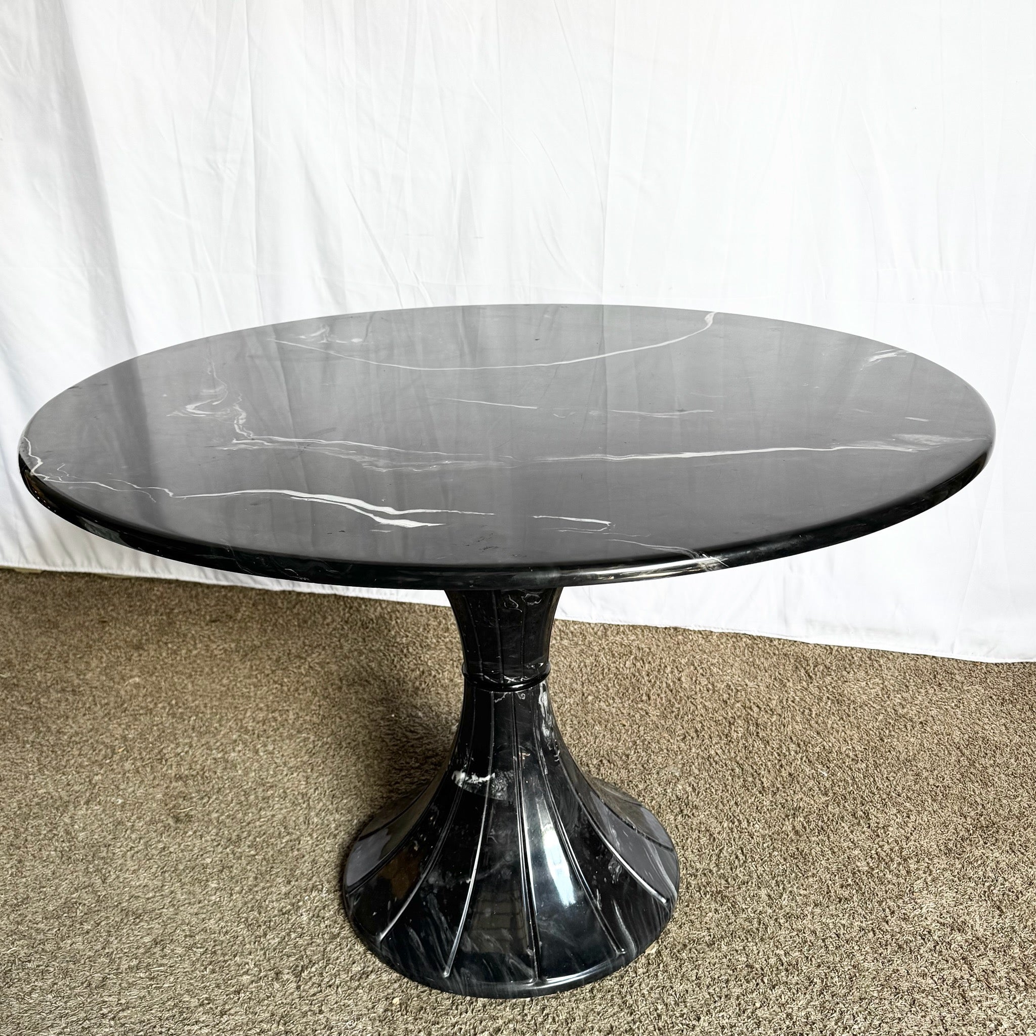 Postmodern Faux Black Marble Swivel Circular Dining Table - Dolphin & Flamingo