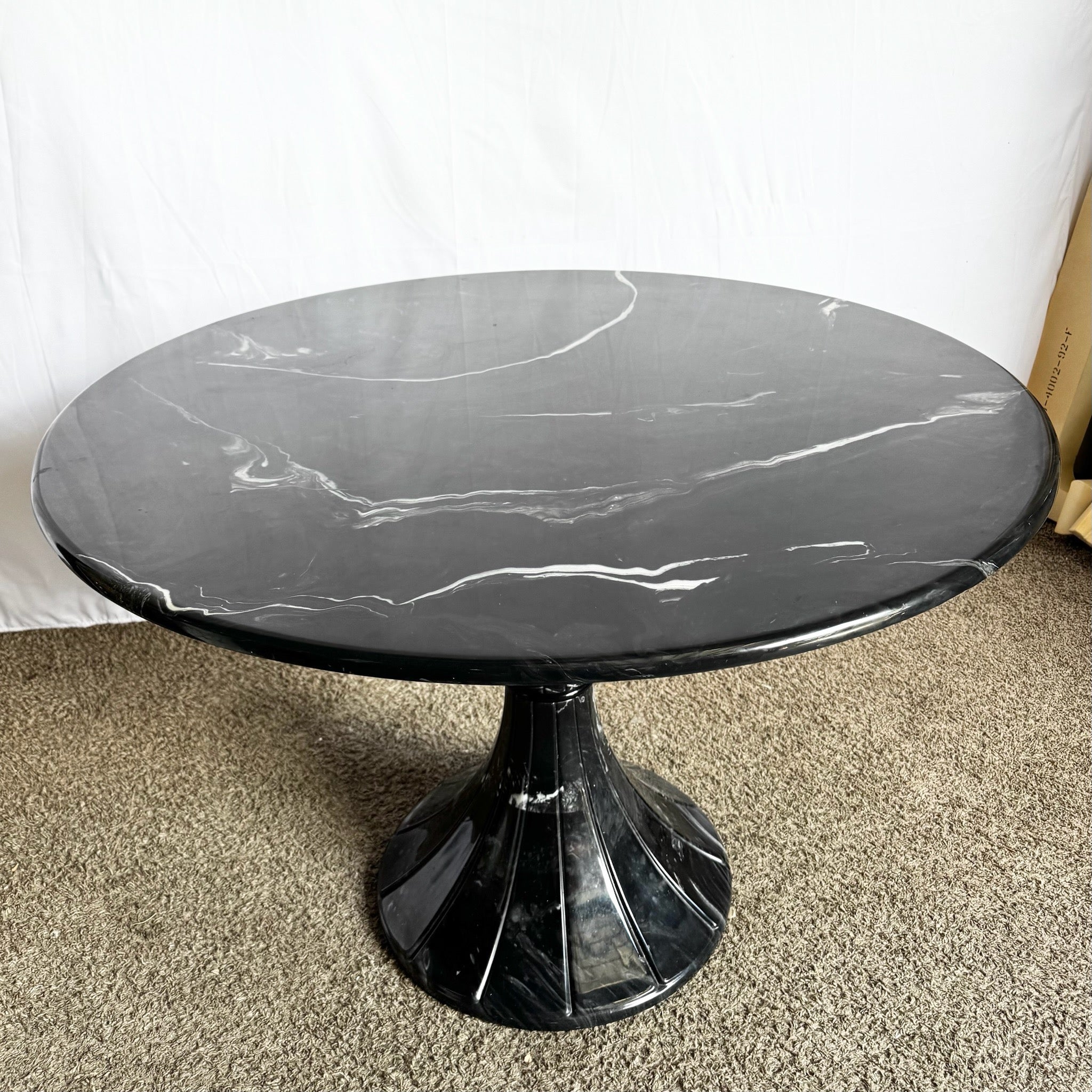 Postmodern Faux Black Marble Swivel Circular Dining Table - Dolphin & Flamingo