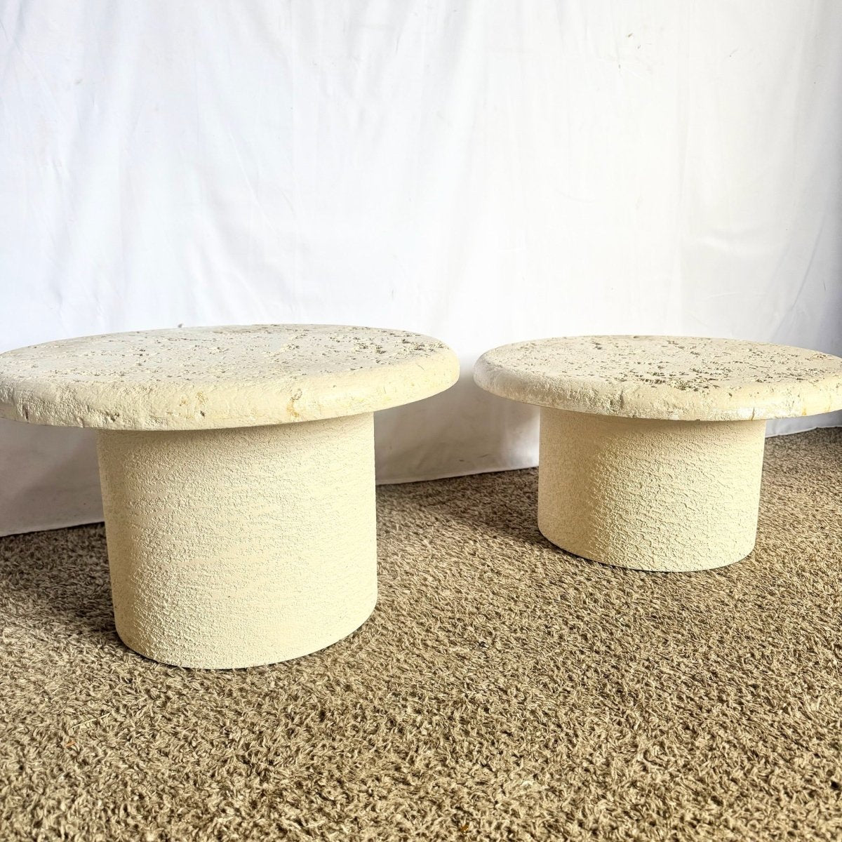 Postmodern Faux Coquina Mushroom Nesting Side Tables - Set of 3 - Dolphin & Flamingo