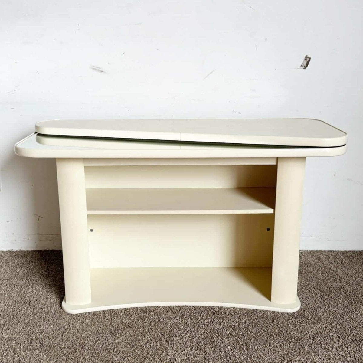Postmodern Faux Marble Laminate and Mirror Console Table - Dolphin & Flamingo