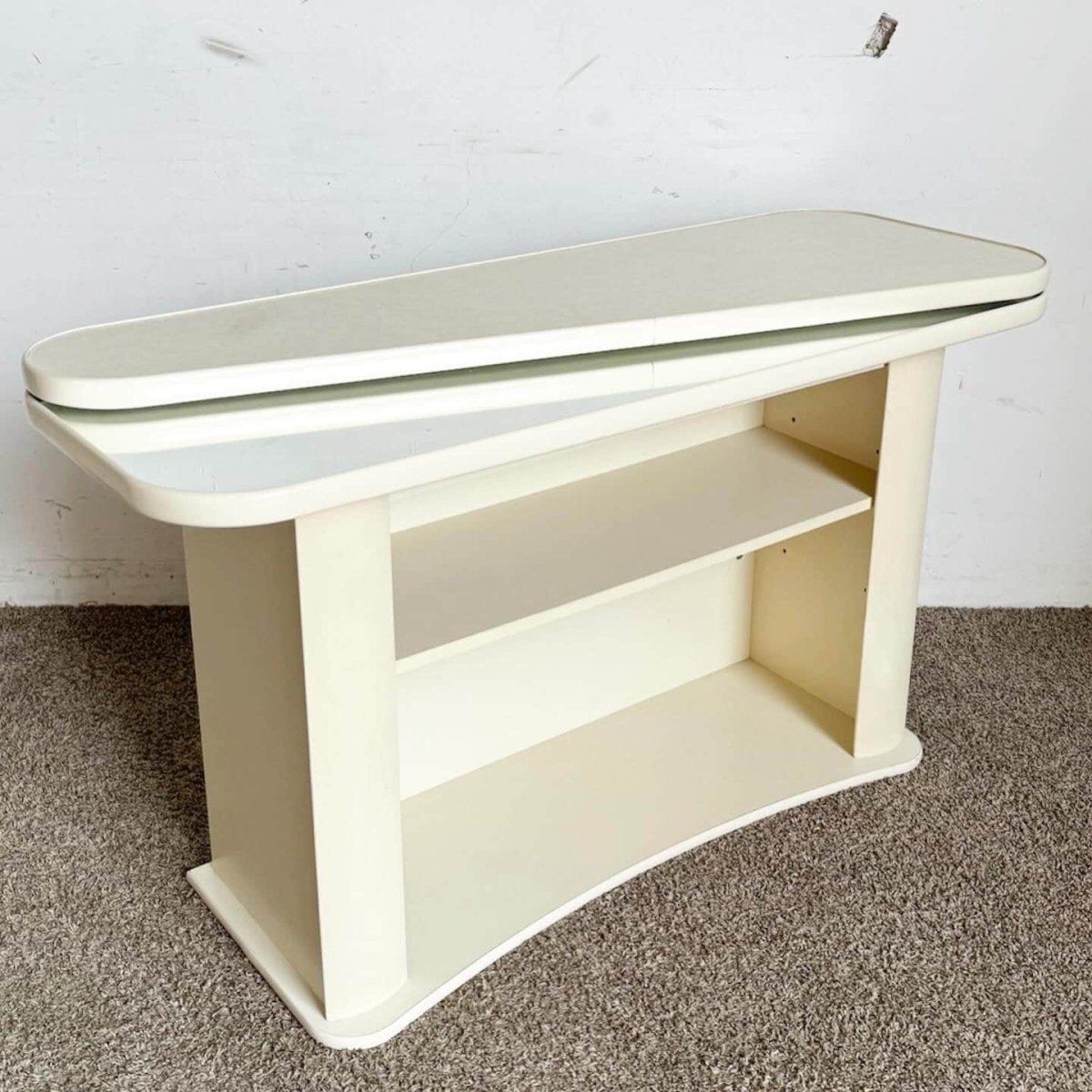 Postmodern Faux Marble Laminate and Mirror Console Table - Dolphin & Flamingo