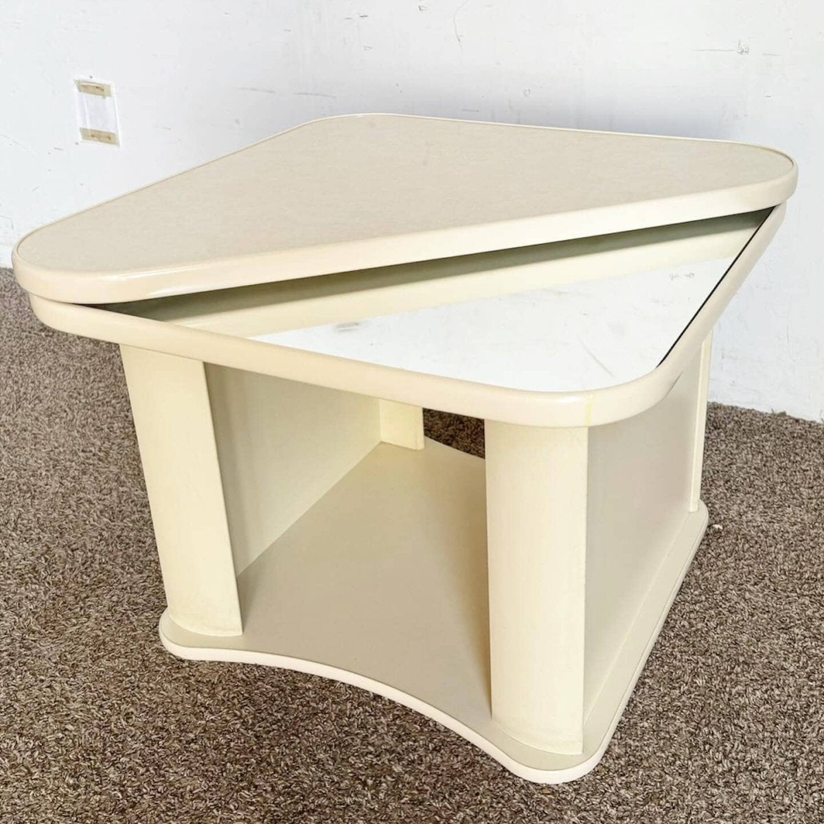 Postmodern Faux Marble Laminate and Mirror Side Table - Dolphin & Flamingo