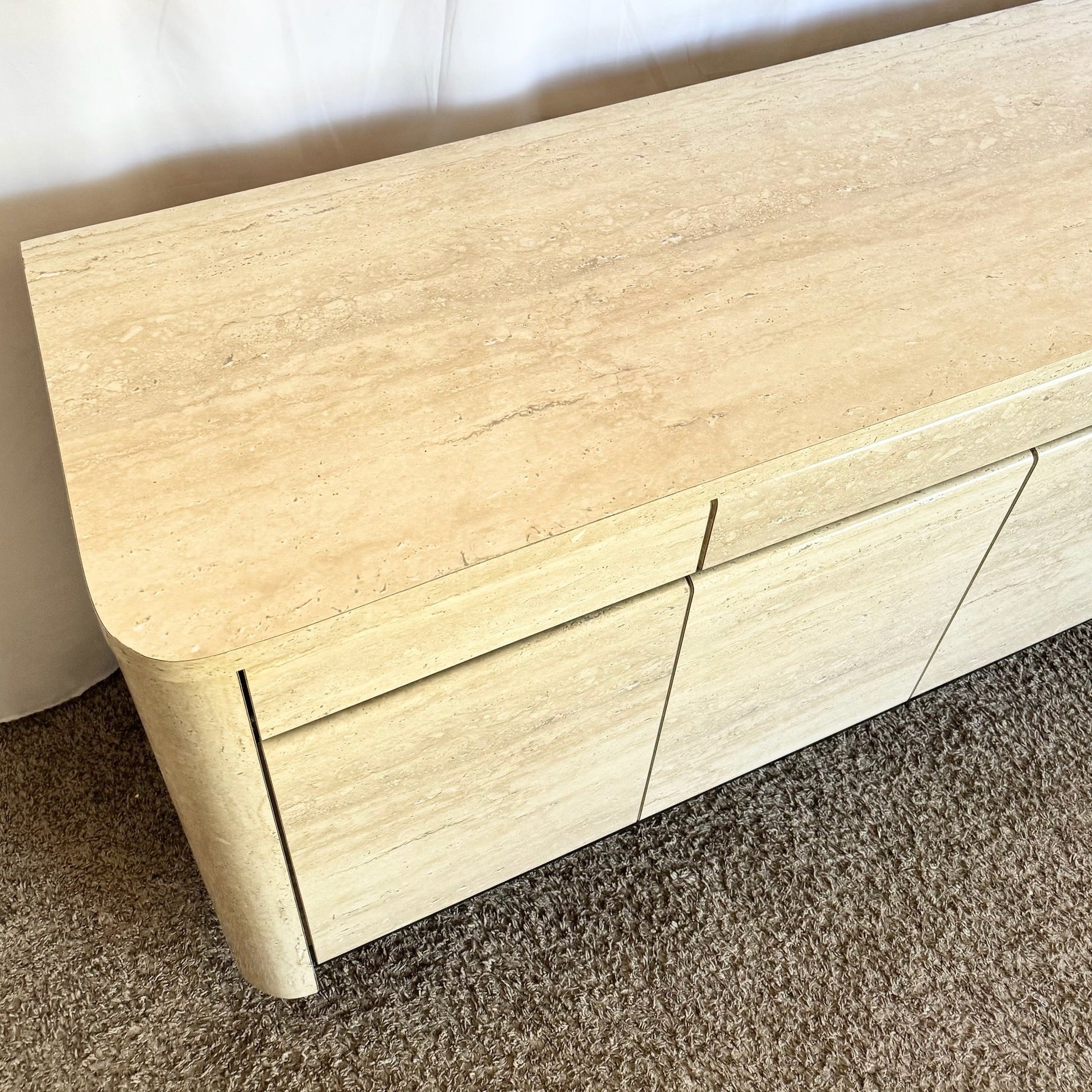 Postmodern Faux Travertine and Black Laminate Credenza - Dolphin & Flamingo