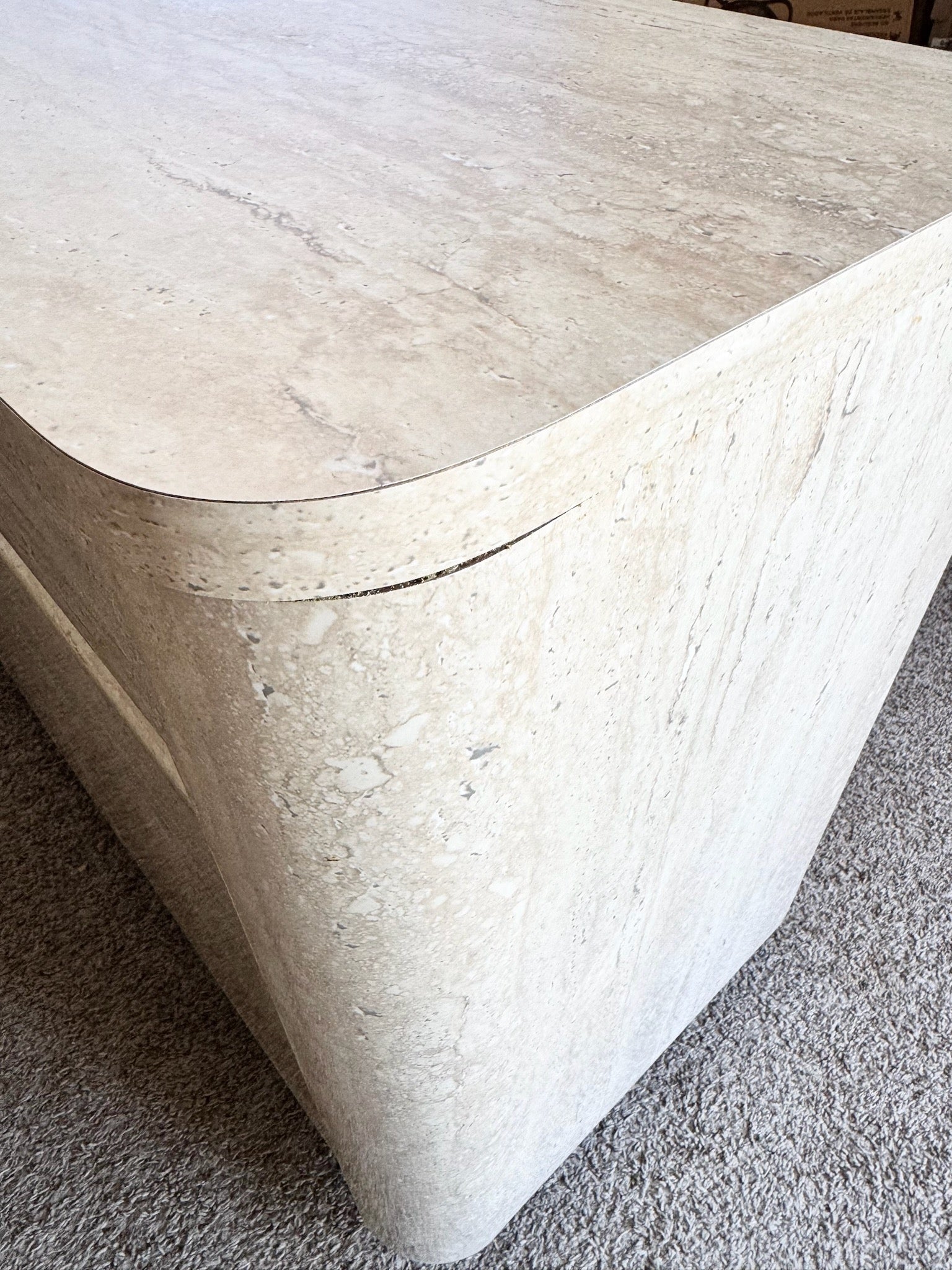 Postmodern Faux Travertine and Black Laminate Credenza - Dolphin & Flamingo