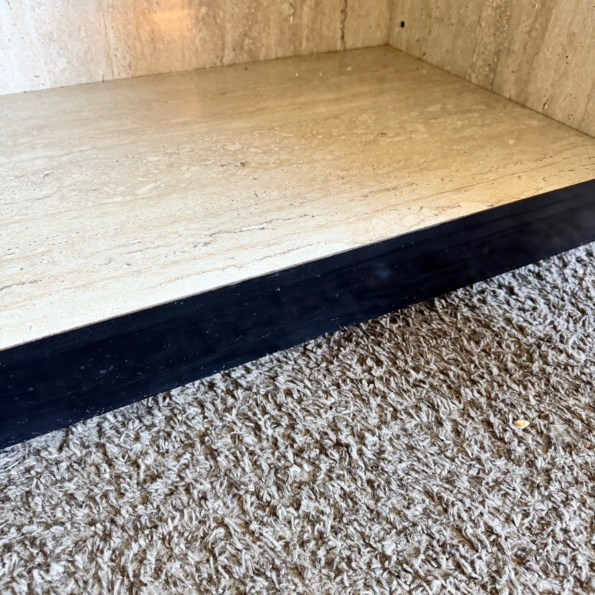 Postmodern Faux Travertine and Black Laminate Credenza - Dolphin & Flamingo