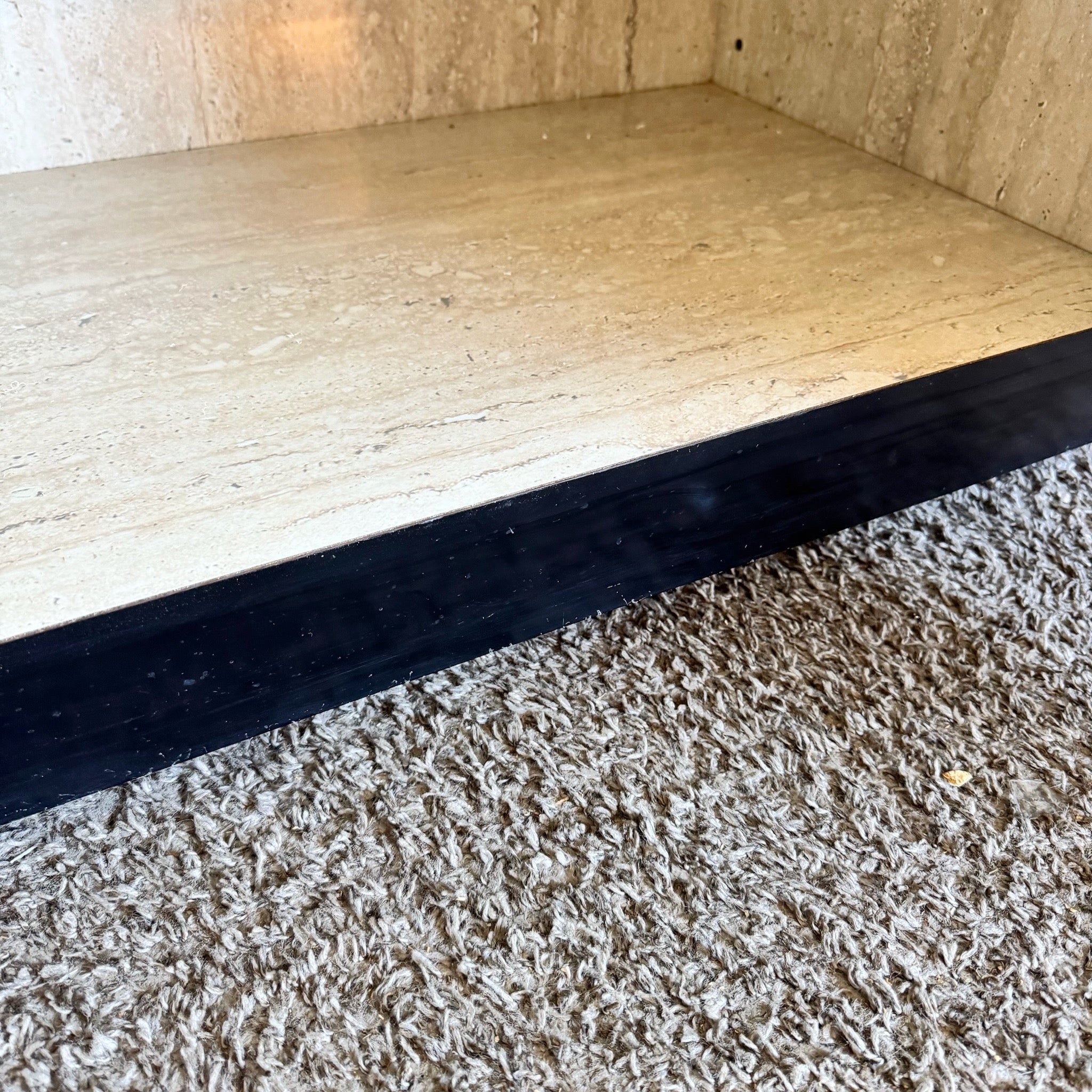 Postmodern Faux Travertine and Black Laminate Credenza - Dolphin & Flamingo