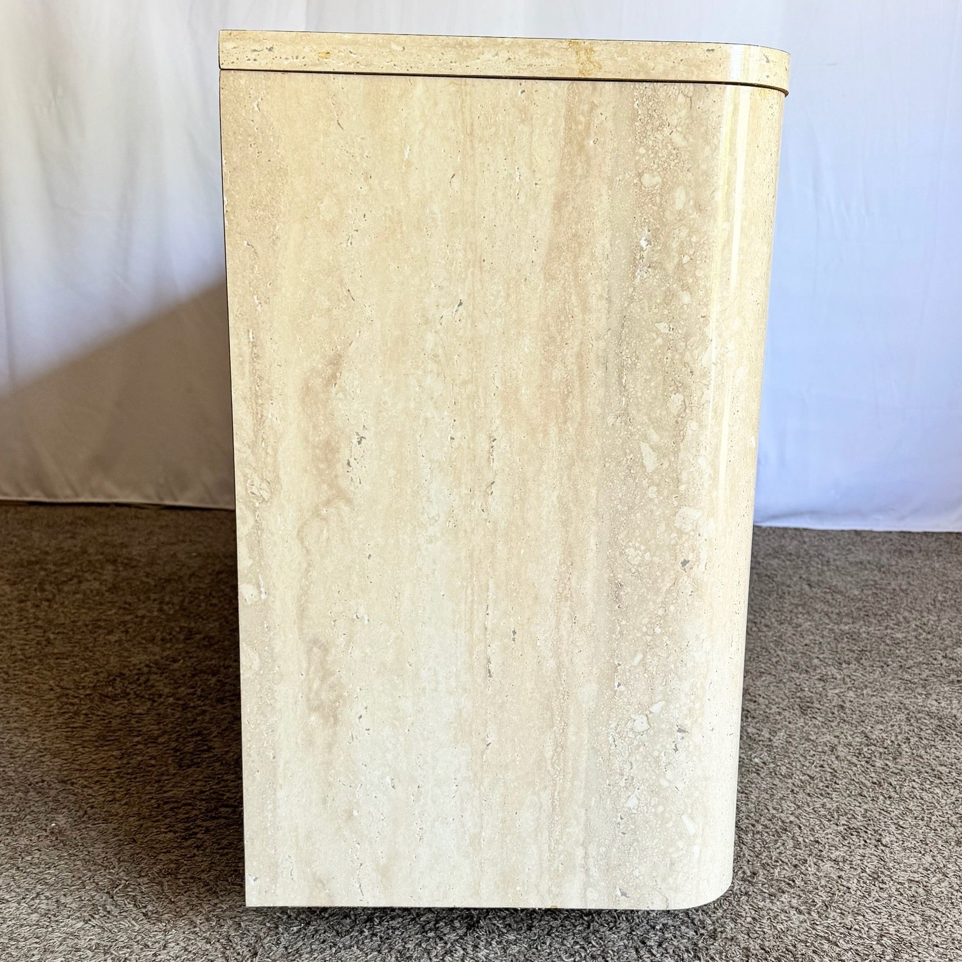 Postmodern Faux Travertine and Black Laminate Credenza - Dolphin & Flamingo