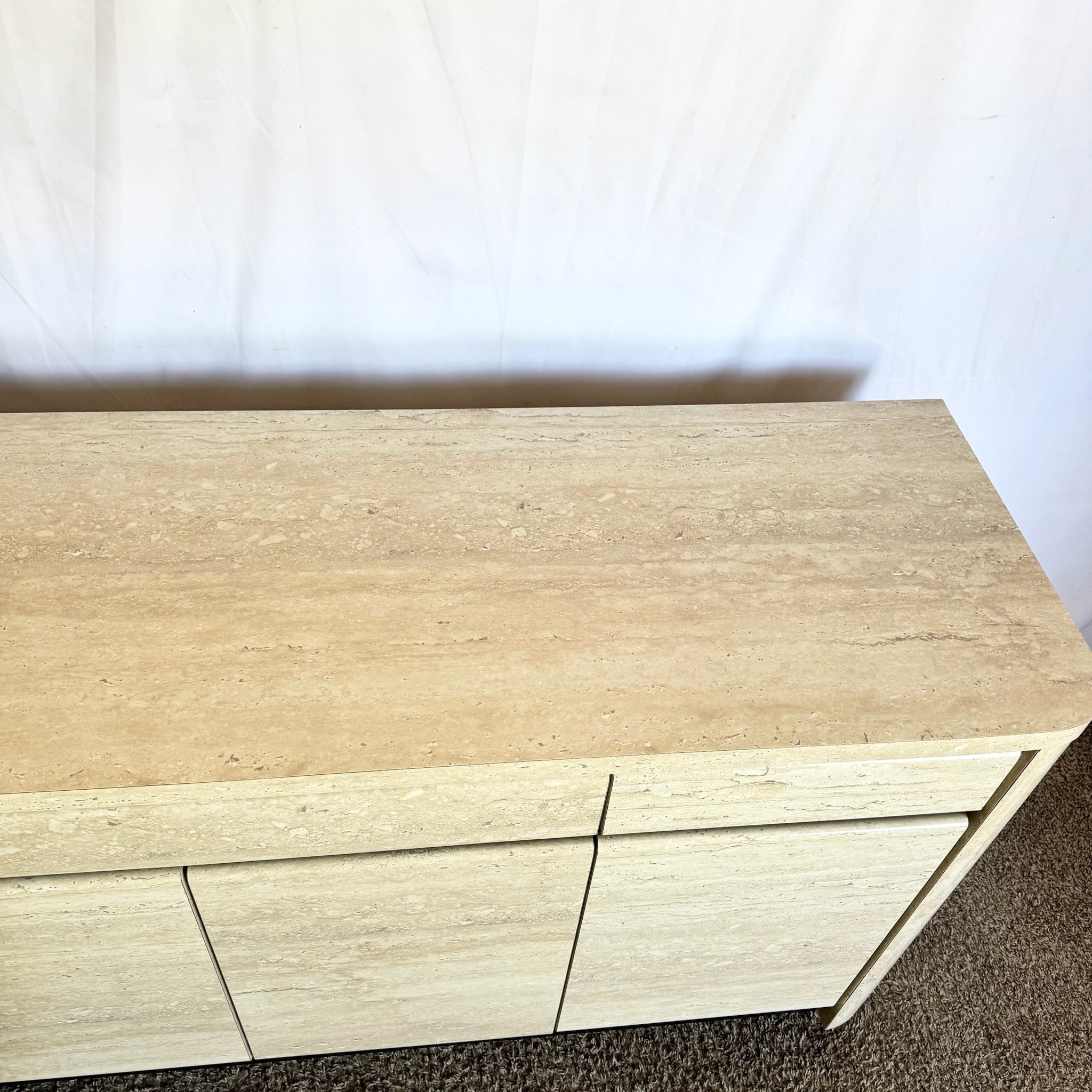 Postmodern Faux Travertine and Black Laminate Credenza - Dolphin & Flamingo