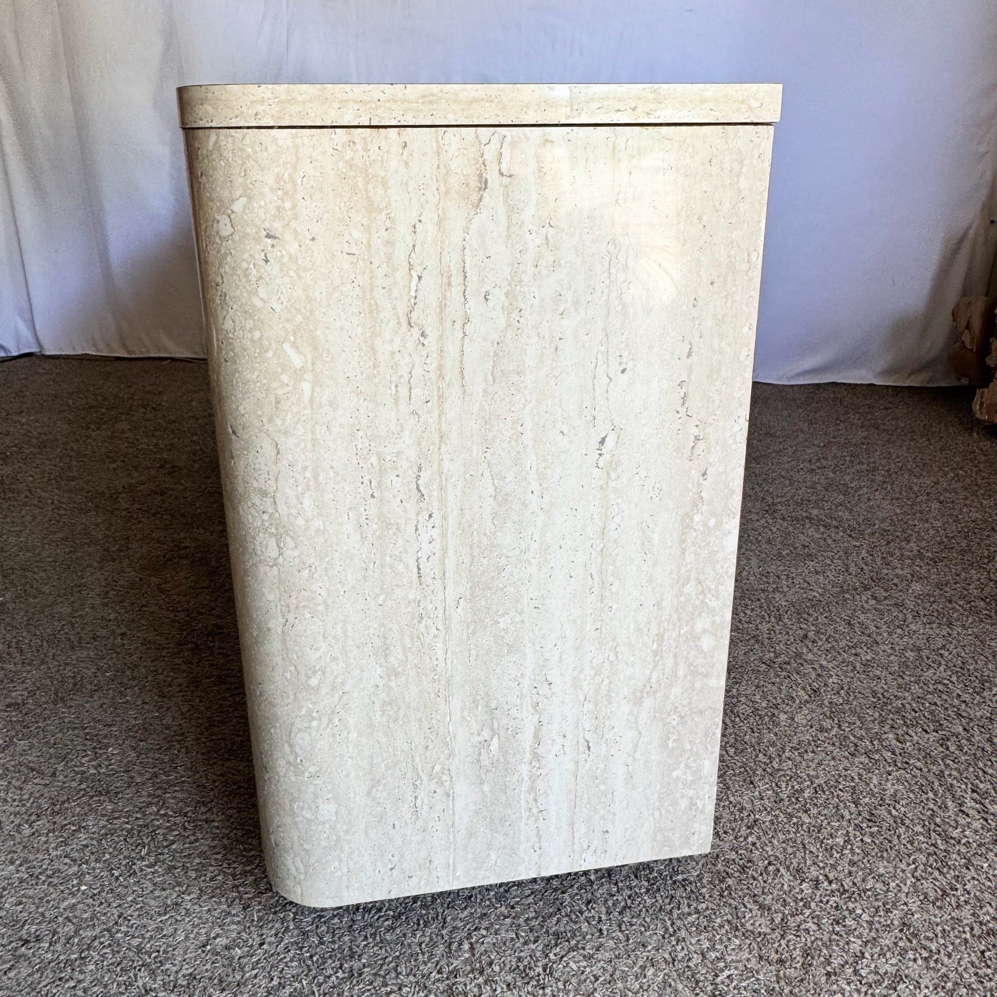 Postmodern Faux Travertine and Black Laminate Credenza - Dolphin & Flamingo
