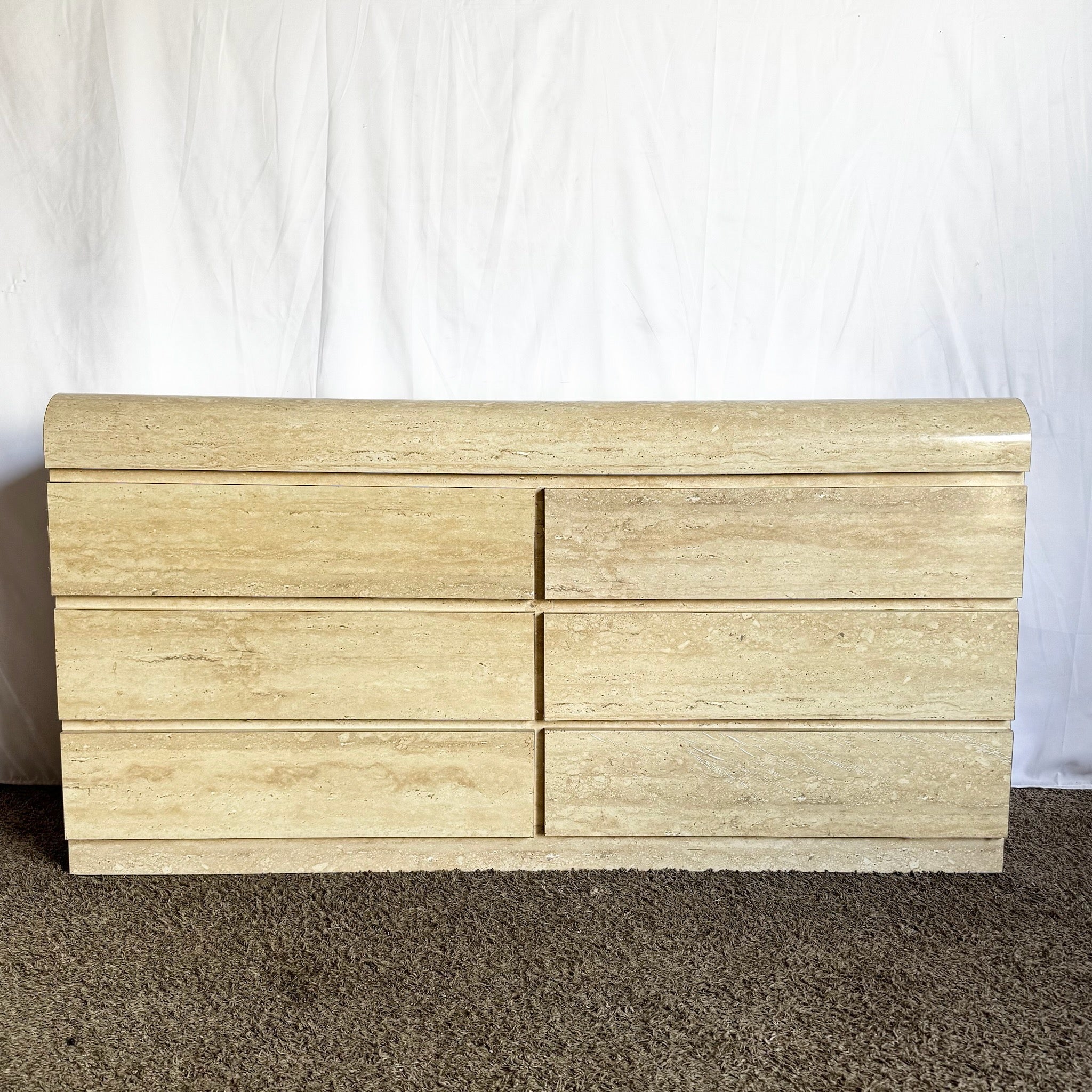 Postmodern Faux Travertine Laminate Waterfall Dresser - Dolphin & Flamingo