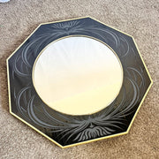 Postmodern Framed and Etched Octagonal Wall Mirror by Richard Sandoval - Dolphin & Flamingo