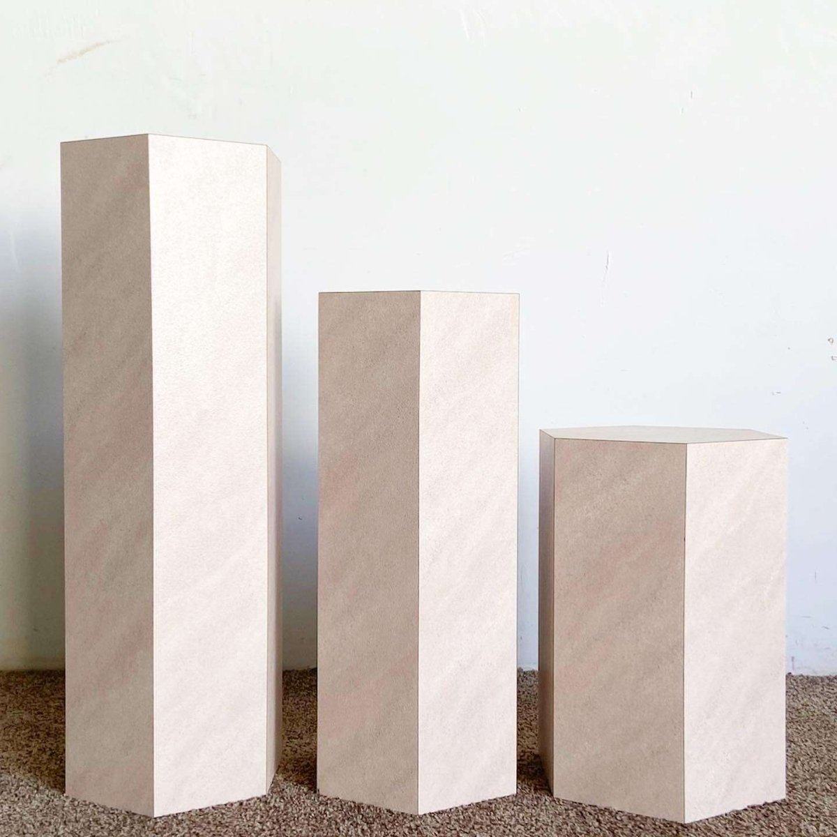 Postmodern Lavender Textured Laminate Hexagonal Nesting Side Tables/Pedestals - Dolphin & Flamingo