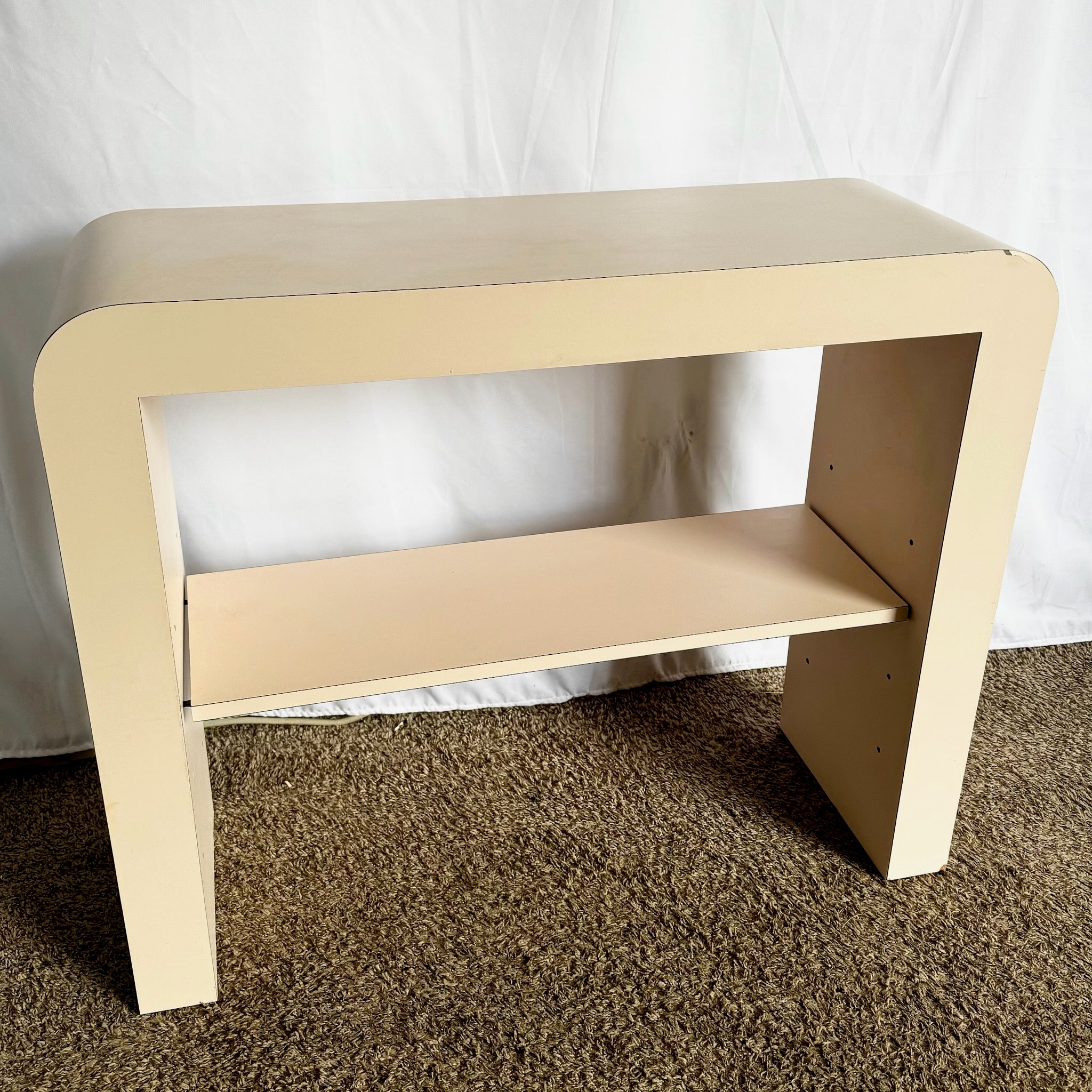 Postmodern Light Pink Laminate Waterfall Console With Adjustable Shelf - Dolphin & Flamingo
