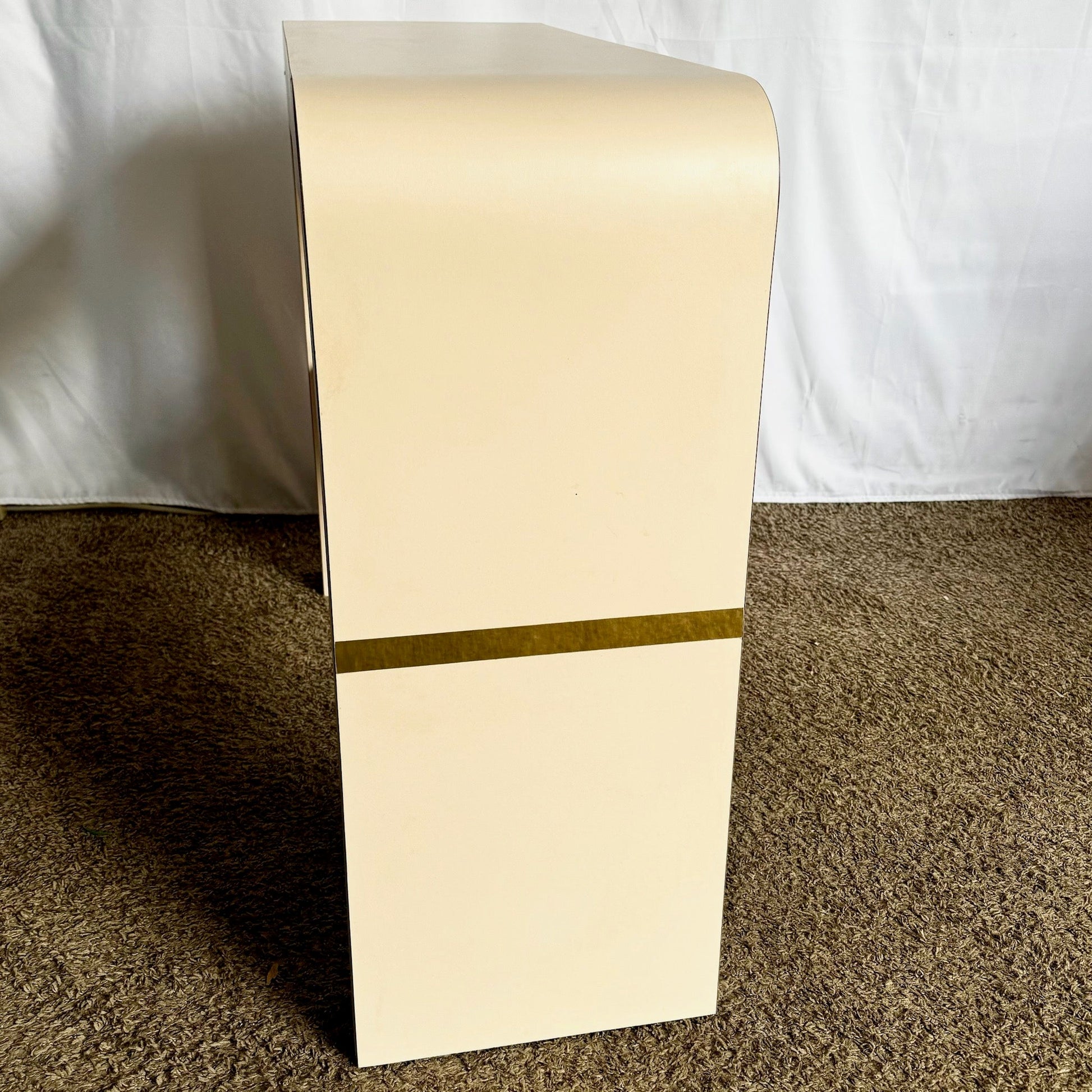 Postmodern Light Pink Laminate Waterfall Console With Adjustable Shelf - Dolphin & Flamingo