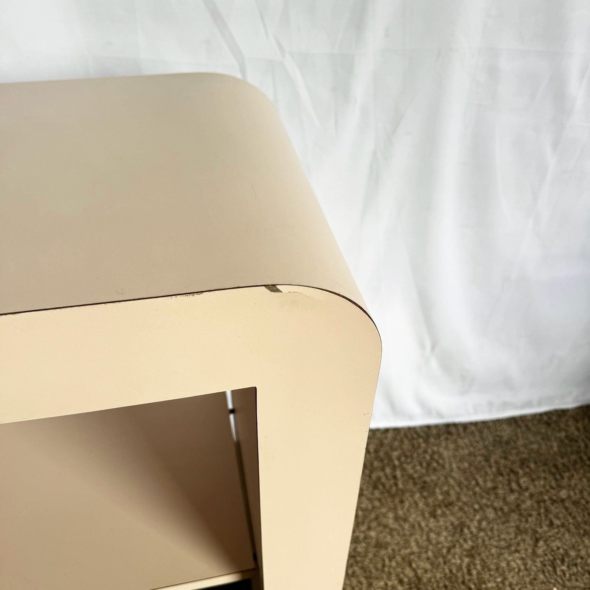 Postmodern Light Pink Laminate Waterfall Console With Adjustable Shelf - Dolphin & Flamingo