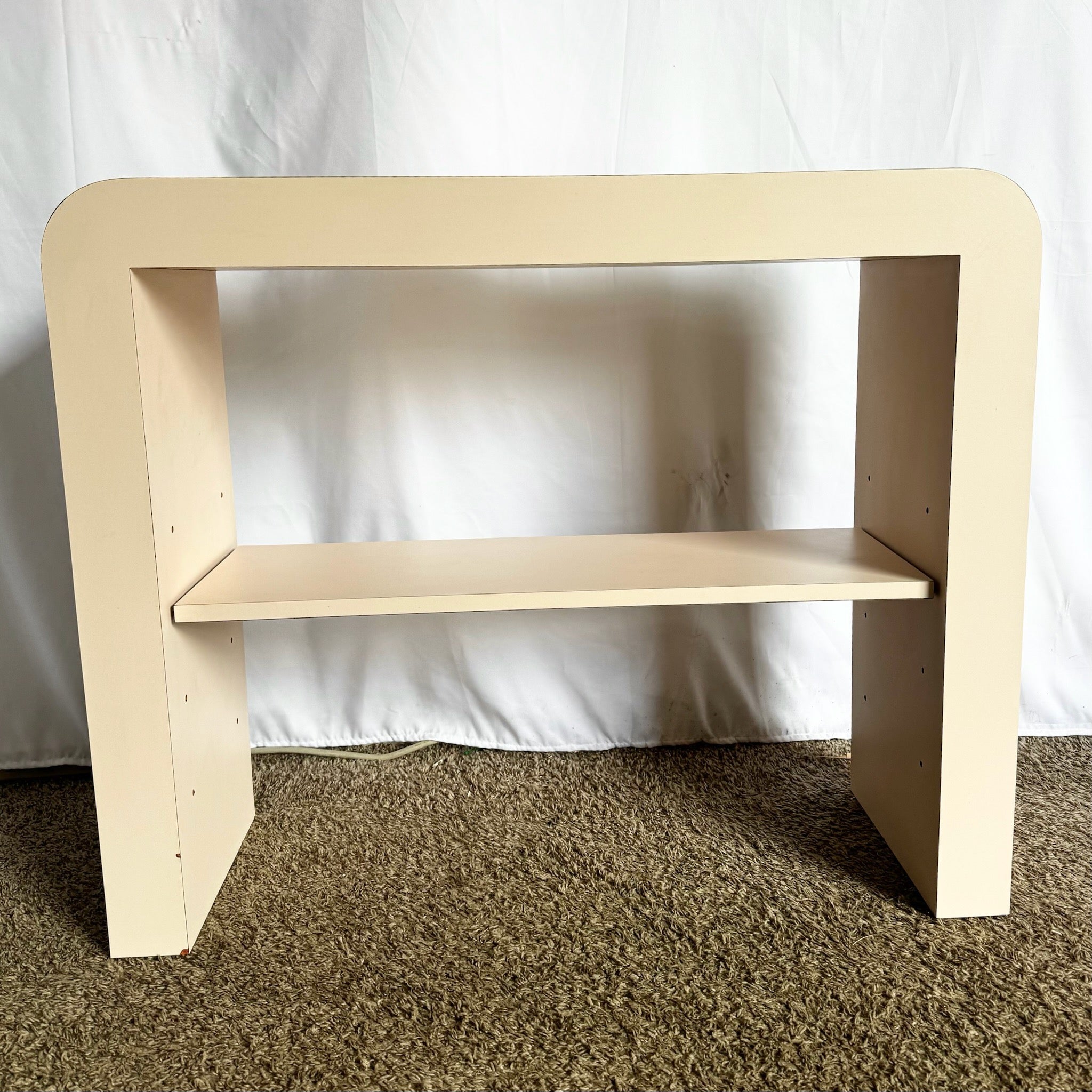 Postmodern Light Pink Laminate Waterfall Console With Adjustable Shelf - Dolphin & Flamingo
