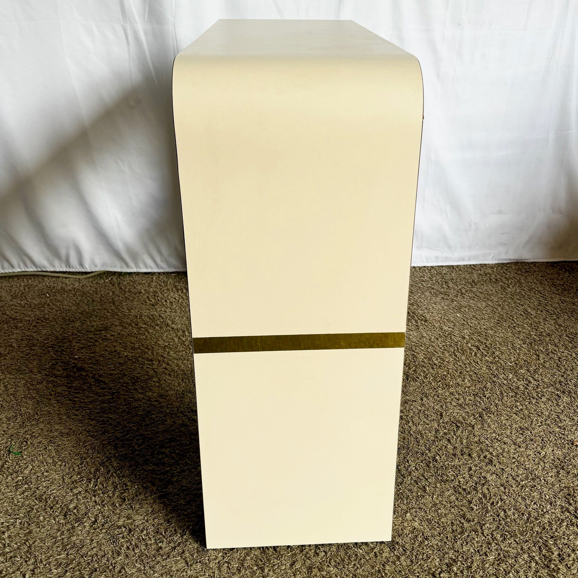 Postmodern Light Pink Laminate Waterfall Console With Adjustable Shelf - Dolphin & Flamingo