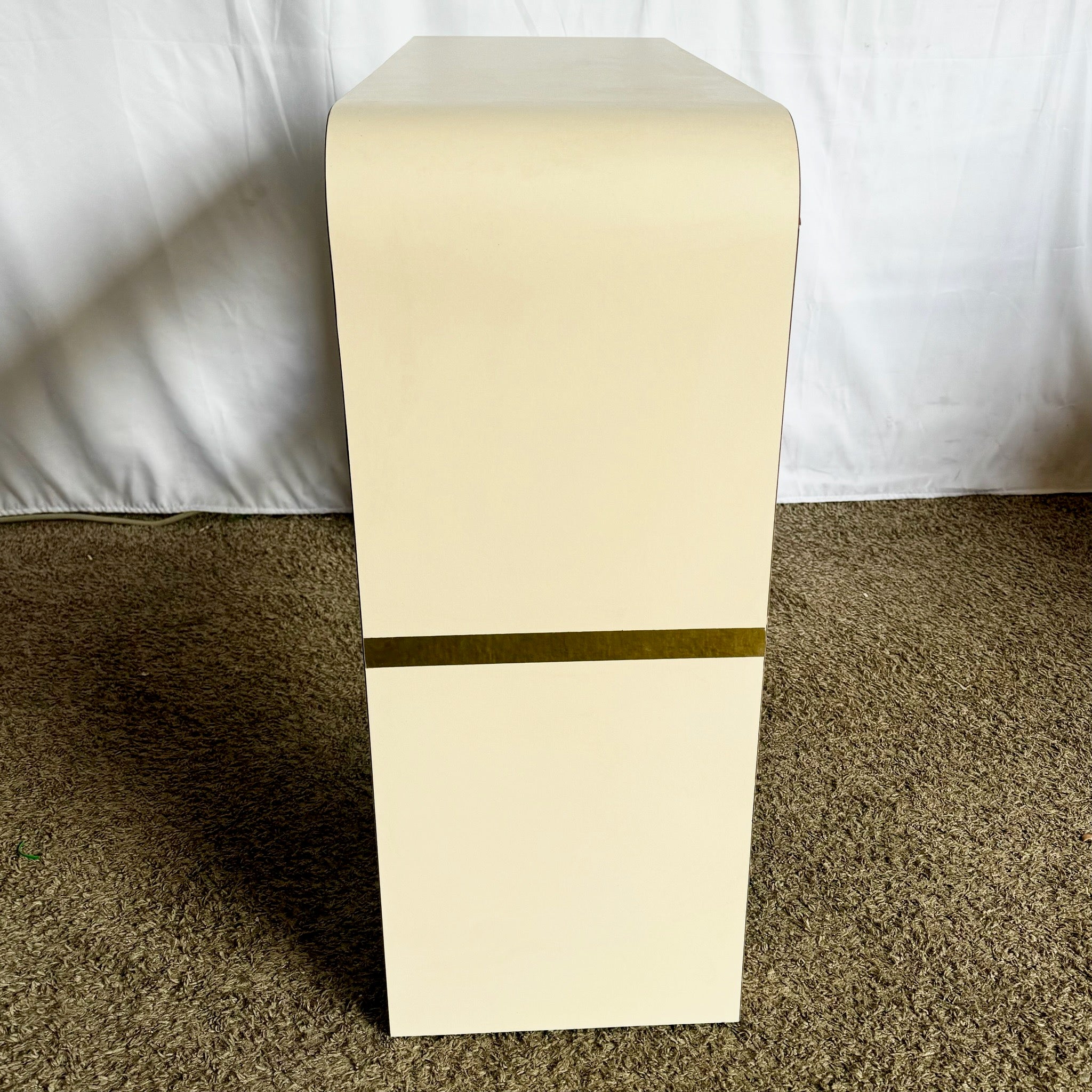 Postmodern Light Pink Laminate Waterfall Console With Adjustable Shelf - Dolphin & Flamingo