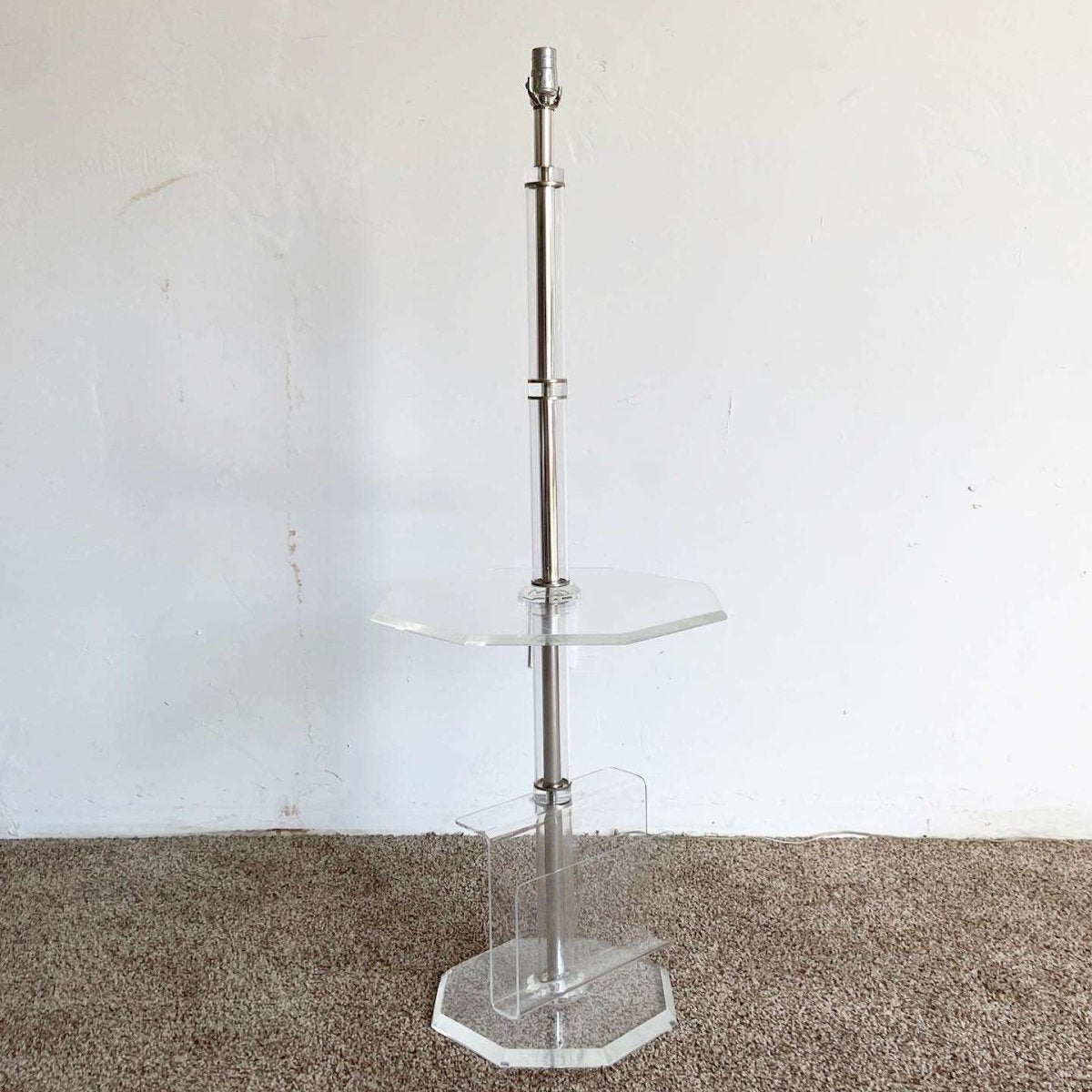 Postmodern Lucite Floor Lamp/Table/Magazine Rack - Dolphin & Flamingo