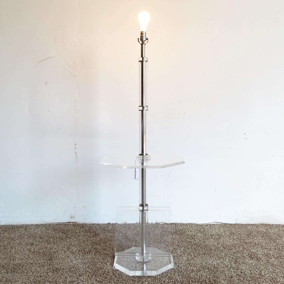 Postmodern Lucite Floor Lamp/Table/Magazine Rack - Dolphin & Flamingo