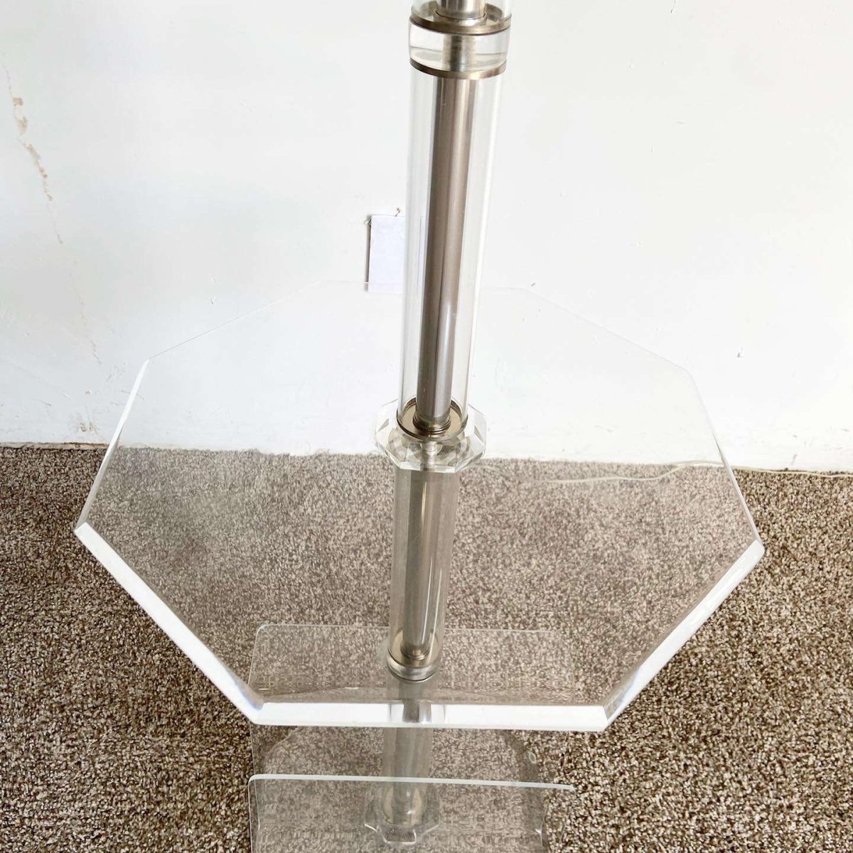 Postmodern Lucite Floor Lamp/Table/Magazine Rack - Dolphin & Flamingo