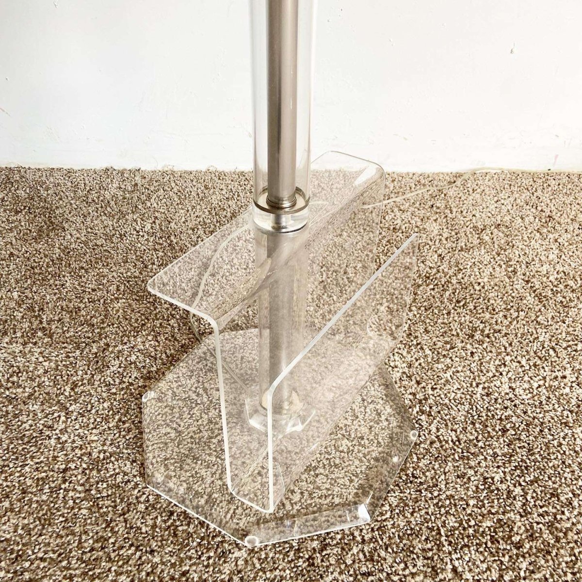 Postmodern Lucite Floor Lamp/Table/Magazine Rack - Dolphin & Flamingo