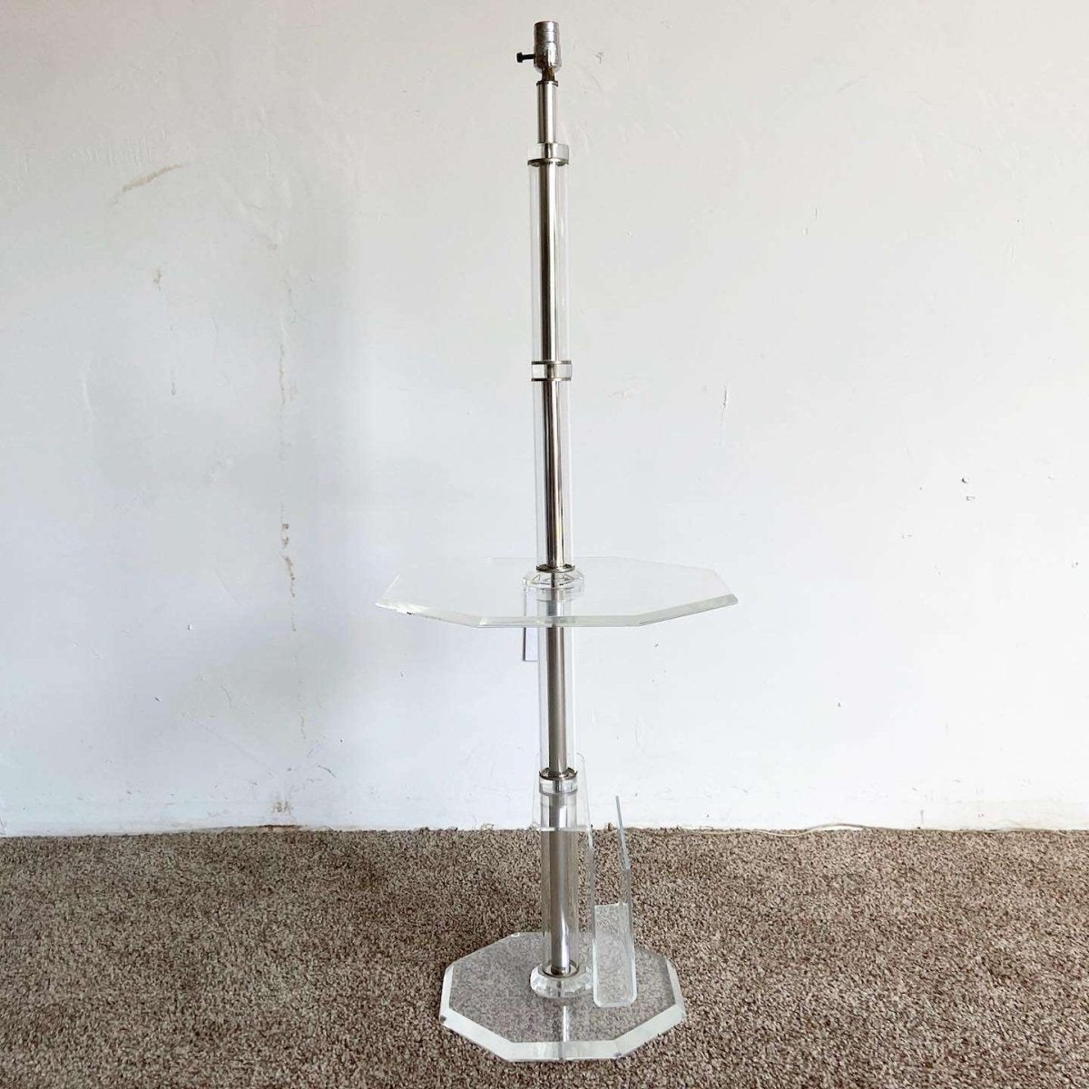 Postmodern Lucite Floor Lamp/Table/Magazine Rack - Dolphin & Flamingo
