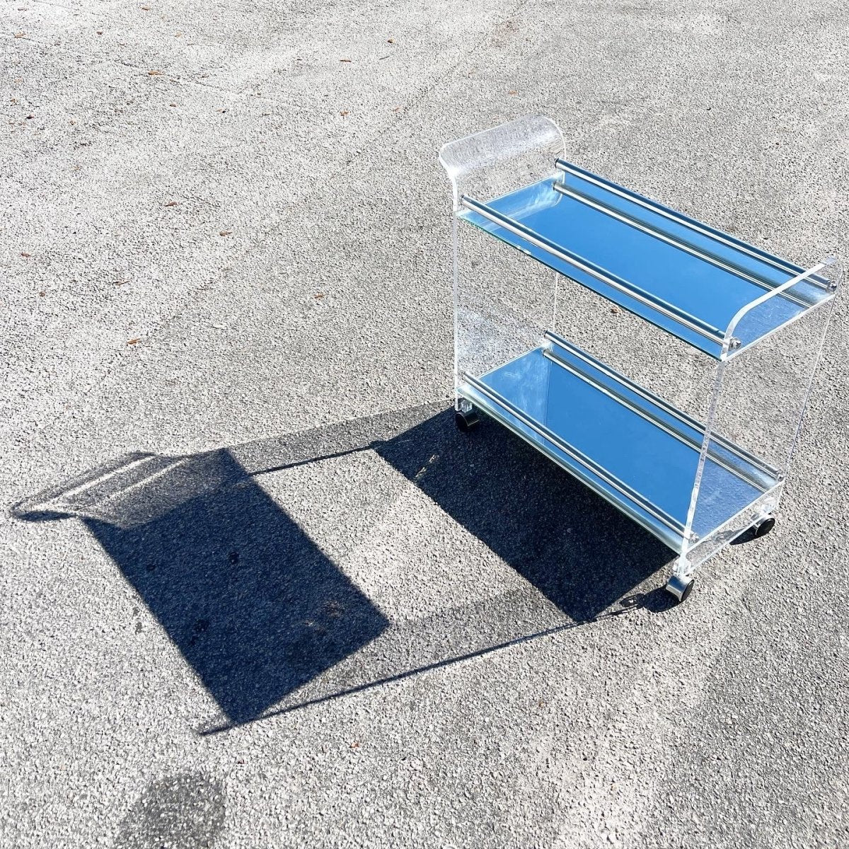 Postmodern Lucite Mirrored Bar Cart - Dolphin & Flamingo