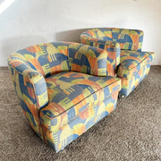Postmodern Multi Color Barrel Chairs in Chrome Casters - Dolphin & Flamingo