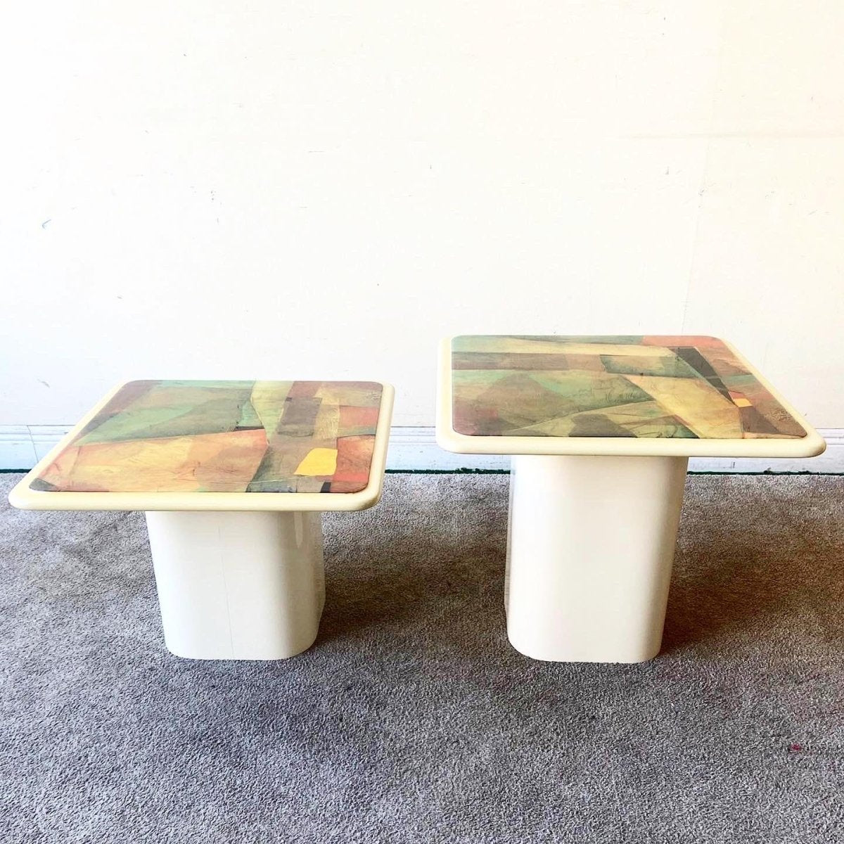 Postmodern Multicolor Top Cream Mushroom Side Tables - Dolphin & Flamingo