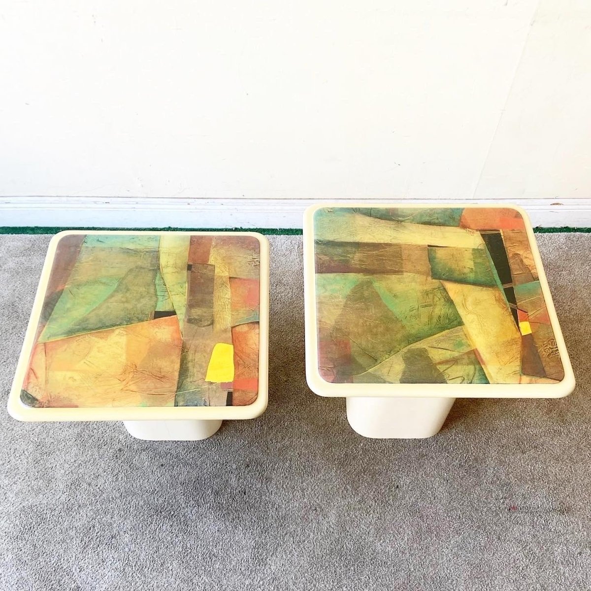 Postmodern Multicolor Top Cream Mushroom Side Tables - Dolphin & Flamingo