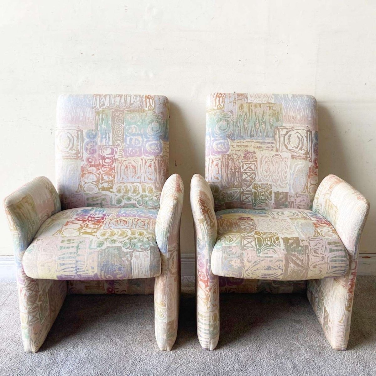 Postmodern Multicolored Sculpted Armchairs With Ottoman - Dolphin & Flamingo