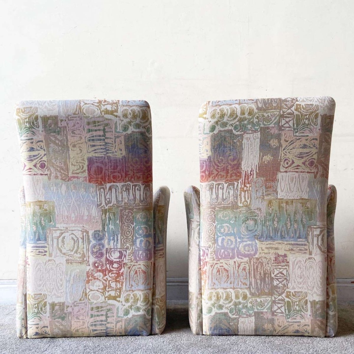 Postmodern Multicolored Sculpted Armchairs With Ottoman - Dolphin & Flamingo