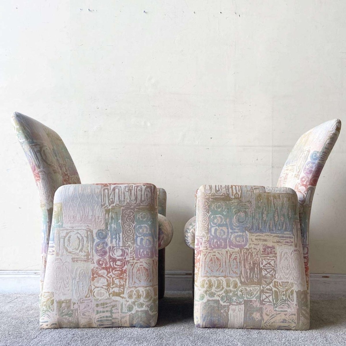 Postmodern Multicolored Sculpted Armchairs With Ottoman - Dolphin & Flamingo