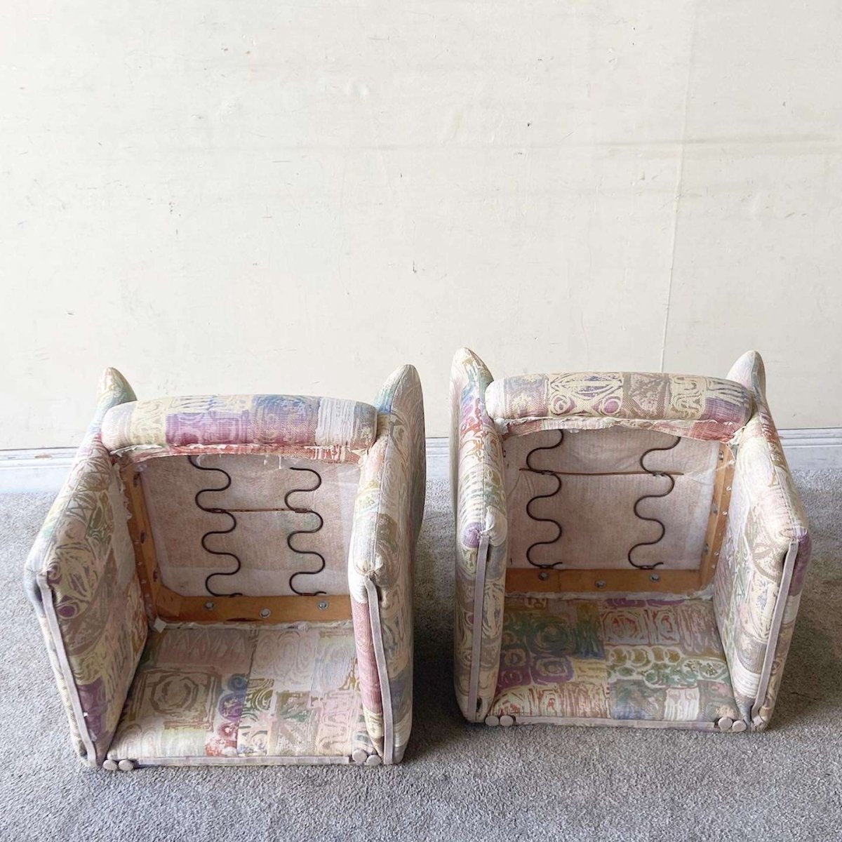 Postmodern Multicolored Sculpted Armchairs With Ottoman - Dolphin & Flamingo