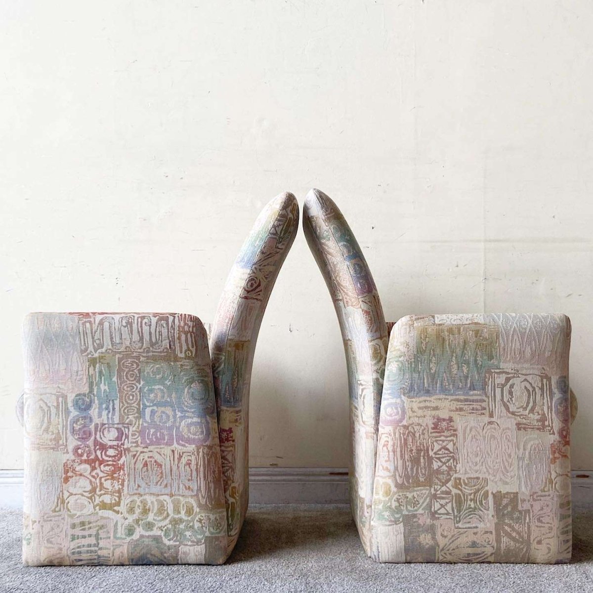 Postmodern Multicolored Sculpted Armchairs With Ottoman - Dolphin & Flamingo