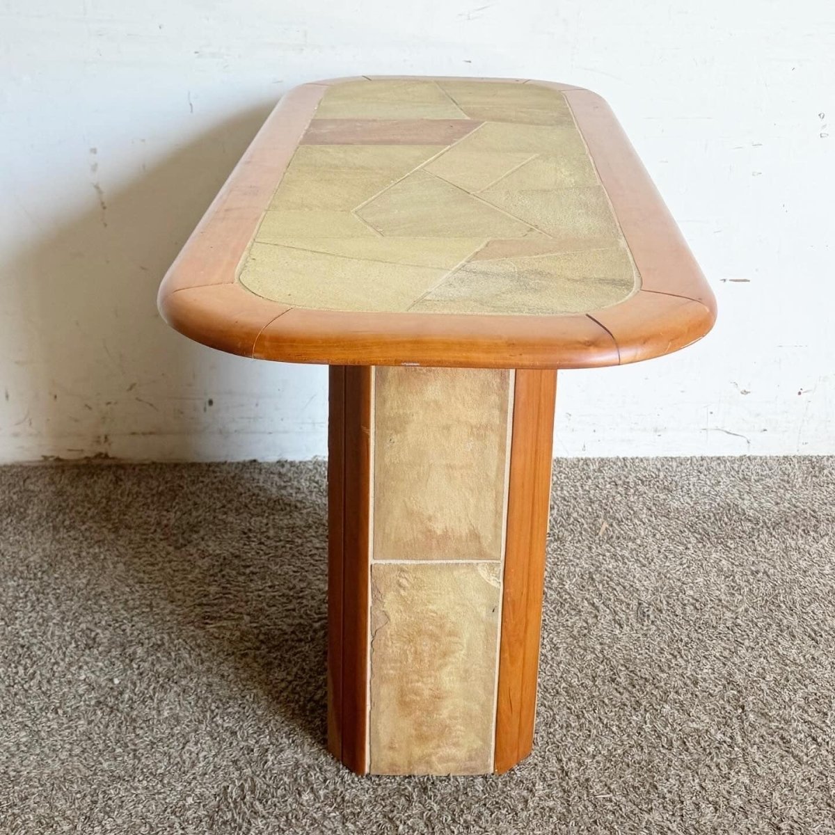 Postmodern Paul Kingma Style Slate Craft Console Table - Dolphin & Flamingo