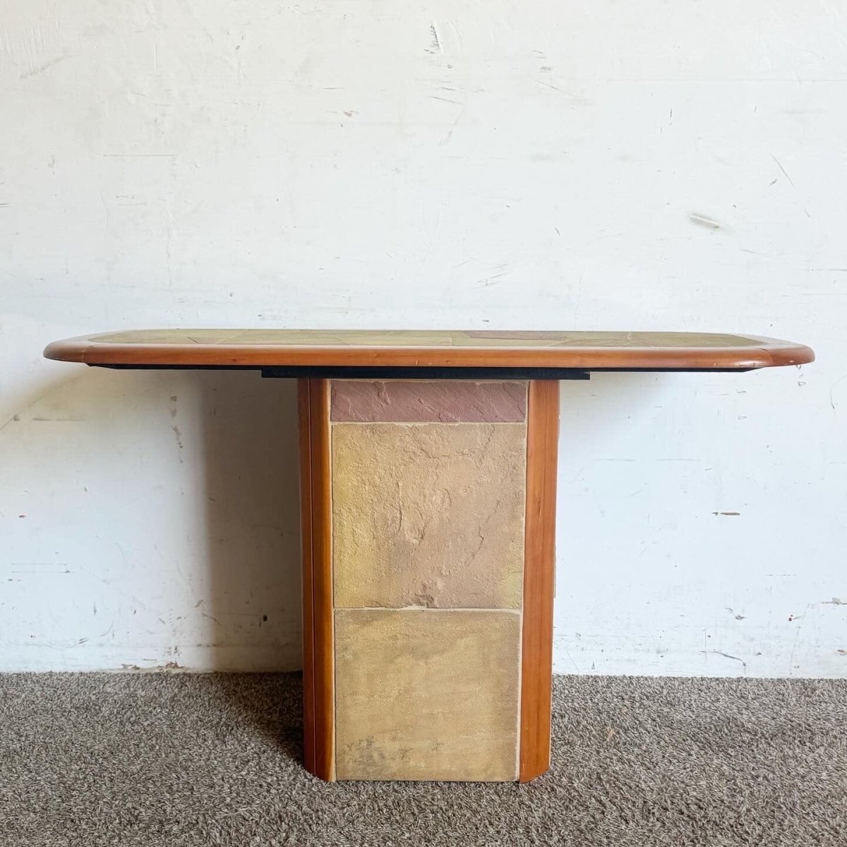 Postmodern Paul Kingma Style Slate Craft Console Table - Dolphin & Flamingo